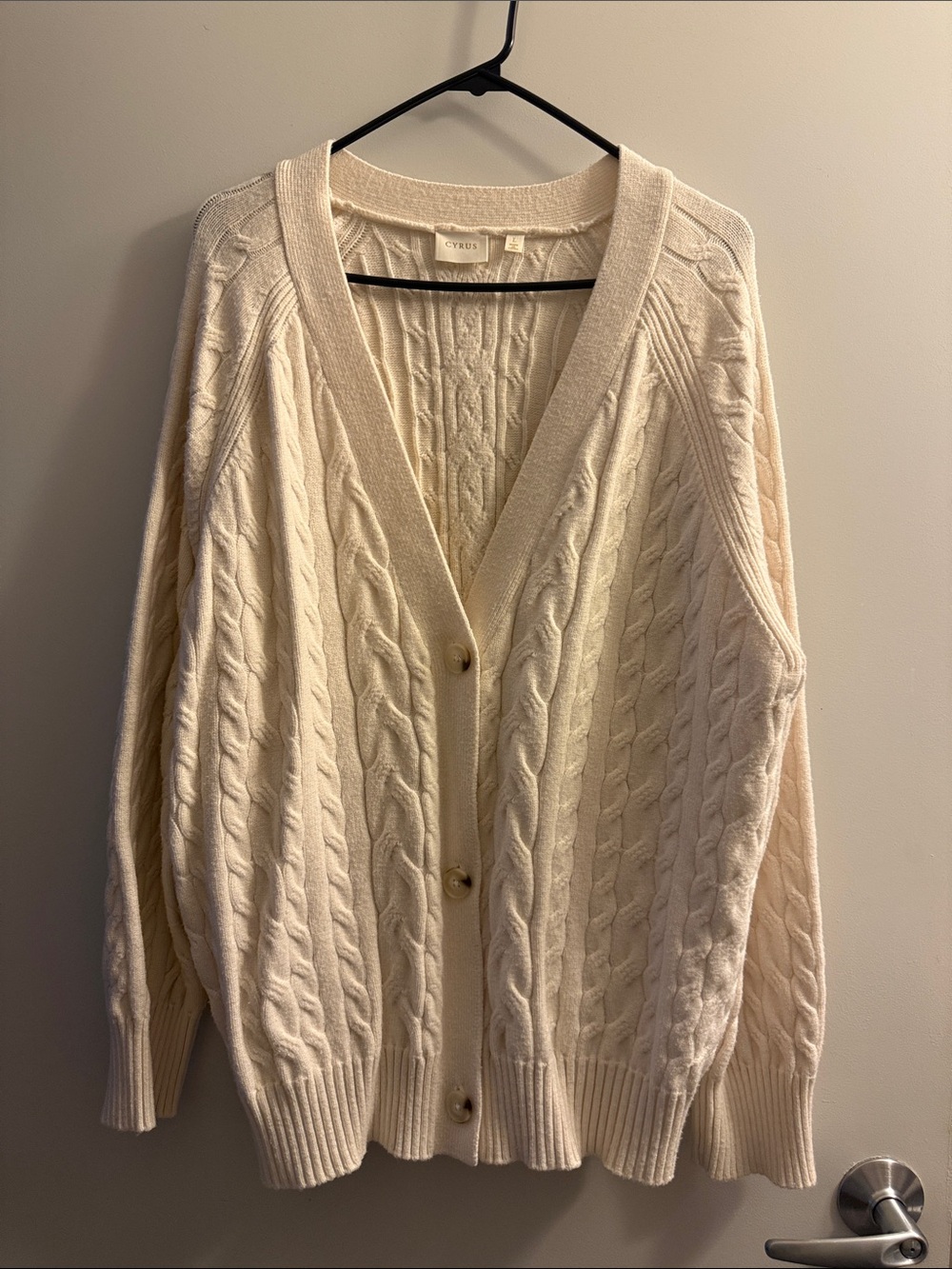 Cyrus Cream Cable-Knit Button Cardigan